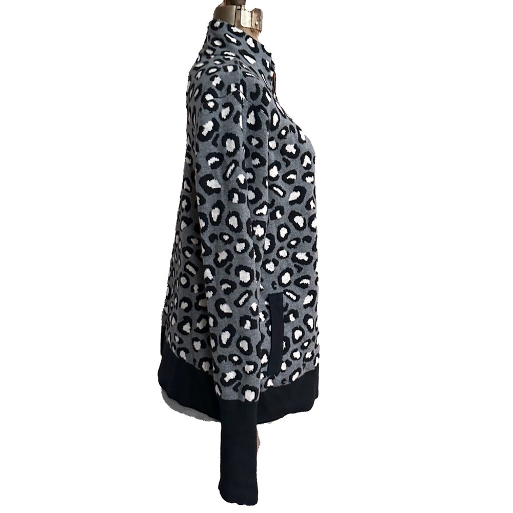 Rachel Zoe Leopard Zip-up Cardigan Sweater Mock Neck - Picture 5 of 9